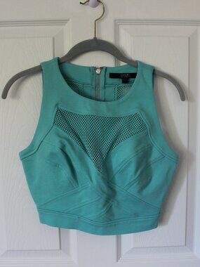 Guess Teal Mesh-Inset Cropped Tank